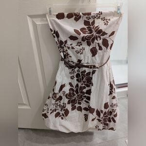 Forever 21 White Strapless Dress with Brown Floral Print and Belt